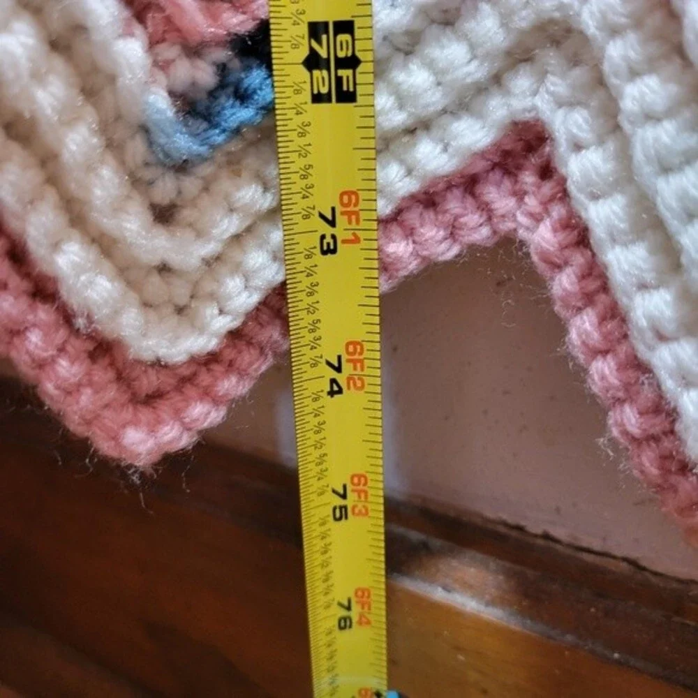 Handmade Multicolor Pink/Rose/White Chevron Afghan Approximately 45 x 74
